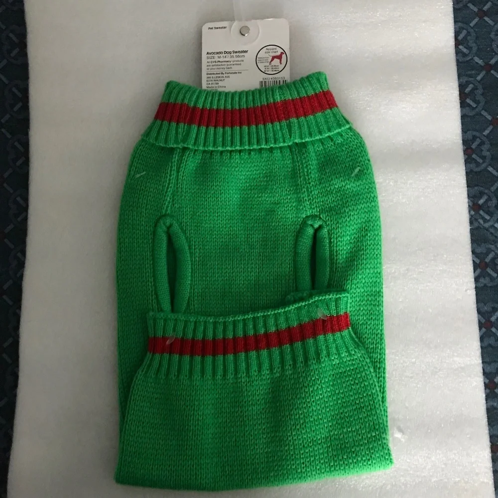 Pet Central Avocado Dog Sweater NEW Size M-14”/35.56cm